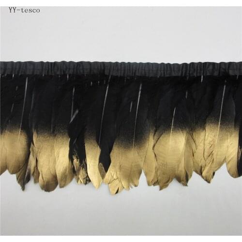 Wholesale Black Goose Feather Trims 6 Meter Geese Feather Ribbons/15-18cm Fringes Gold Goose Feather Cloth Belt DIY decorative