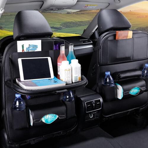 Car Seat Back Organizer Travel Storage Bag Table Tray Foldable Pu Leather Pad Bag Car Storage Organizer Auto Accessories