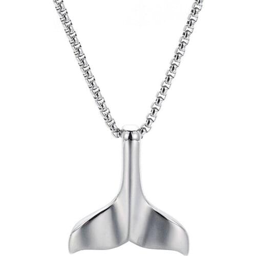 Mens Whale Tail Fish Charm Necklace Punk Supernatural 316L Stainless Steel Mermaid Necklace For Men Jewelry