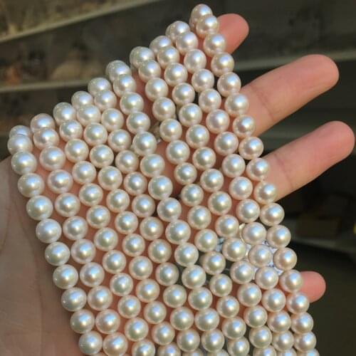Freshwater Pearl Necklaces Round Shape with Size 7-7.5mm Perfect Luster for Jewelry Diy Loose Pearl Strands Fine Jewelry