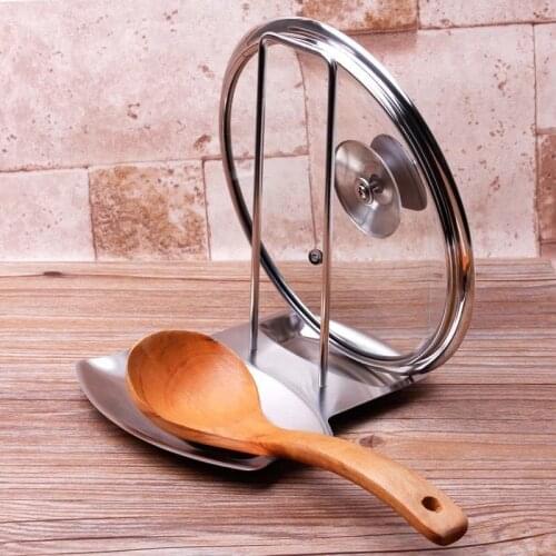 Kitchen Spoon Holder Stainless Steel Cooking Utensil Rest Pan Cover Lid Rack Stand Kitchen Fork Spoon Holders Kitchen Gadgets