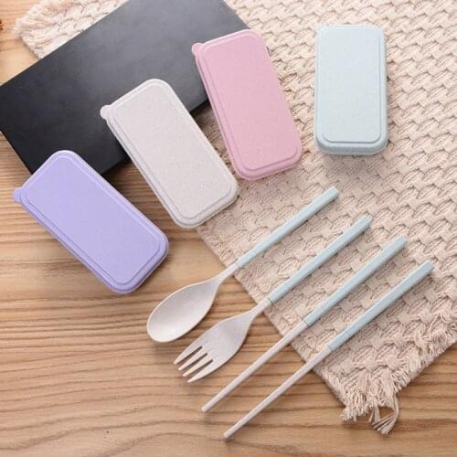 Portable Wheat Straw Tableware Set Folding 3pcs/Set Outdoor Childrens Tableware Chopsticks Spoon Travel Tableware 0