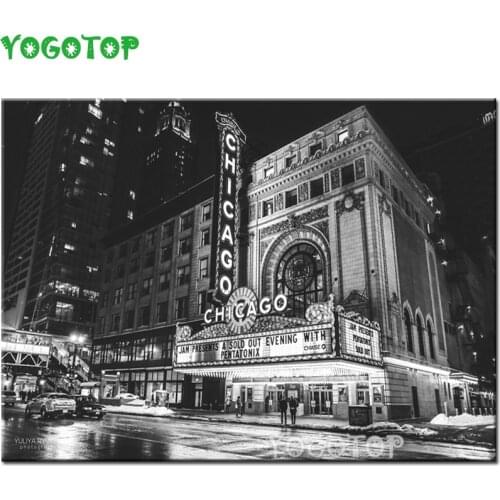 Crafts Needlework Diy mosic Black And White City Chicago Theater Diamond Painting Diamond Embroidery full Square round YY4723