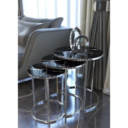 Silver Zigon Coffee table Black Marble Pattern Unbreakable Glass журнальный столик mesa auxiliar table basse de salon