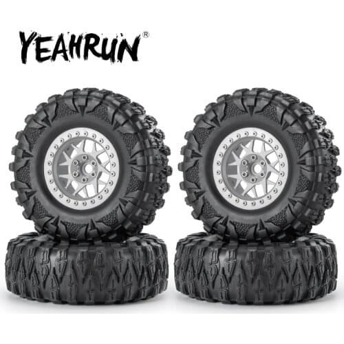 YEAHRUN 2.2 inch Matt Silver Metal Beadlock Wheel Rims with Rubber Tires for Axial Wraith TRX-4 1/10 RC Crawler Model Car Parts