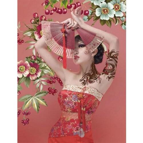 Yujohom 5D Diy Diamond Painting By Number Japanese Woman Full Square Drill Mosaic Girl Embroidery Beaded Cross Stitch Home Decor