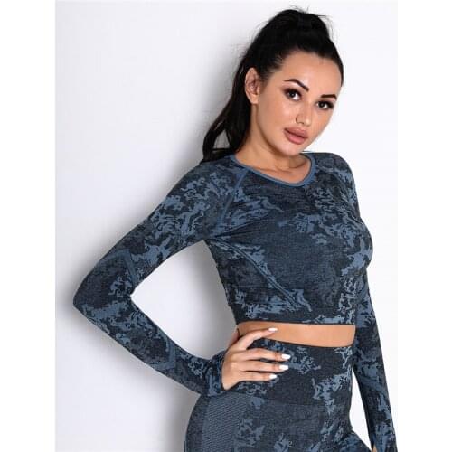 2 Pcs Women Yoga Suits Sexy Camouflage Sports Running Suit Push Up Gym Leggings+Cropped Top Girl Seamless Yoga Sets Fitness Set