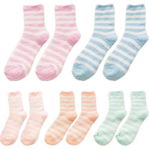 Women Striped Socks Winter Warm Sleep Bed Socks Floor Home Fluffy Socks Coral Velvet Feet Warmer Christmas Gift Meias