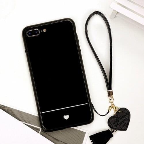 For iPhone 11 pro Max Tempered Glass hard Case Love Heart Tassel lanyard Cover For iPhone 6 6S 7 8 Plus x xs max xr phone Cases