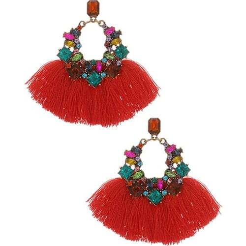 ZHINI 2020 New Red Earrings For Women Tassel Earings Bohomia Handmade Jewelry Color Crystal Statement Earring pendientes brincos