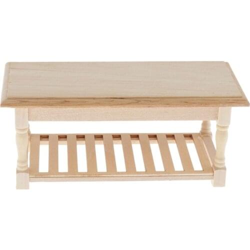 1:12 Miniature Unpainted Wooden Dining Tea Coffee End Table Furniture Dollhouse Accessories