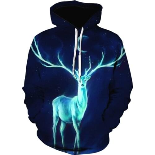 2020 spring summer mens and womens fashion casual womens long sleeve fluorescent sika deer printed hoodie