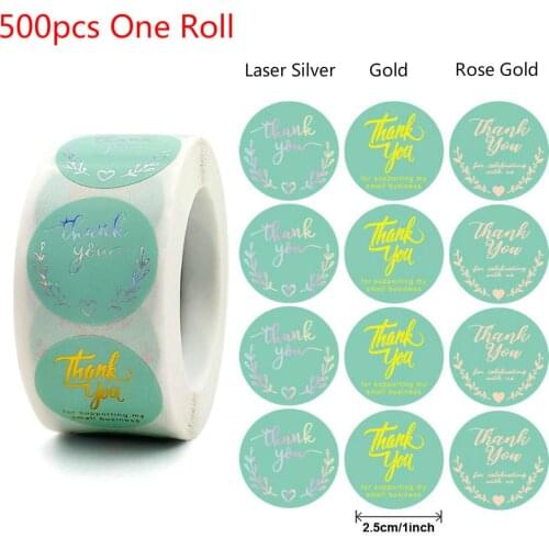 500pcs Gold Foil Thank You Stickers Roll Green Seal Labels for Small Business, Packaging Bags, Envelopes, Gifts Wraps Boutiques
