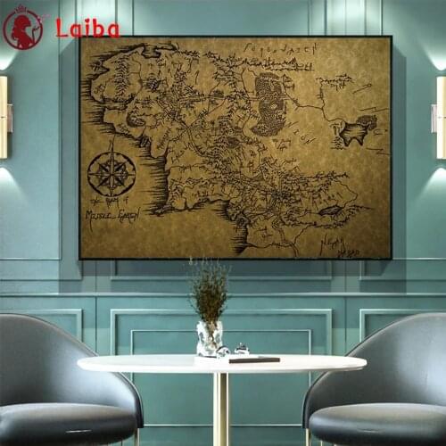 Diamond Embroidery Middle-earth retro world map Picture Diamond Painting Full Square round drill Mosaic Cross Stitch Wall Art