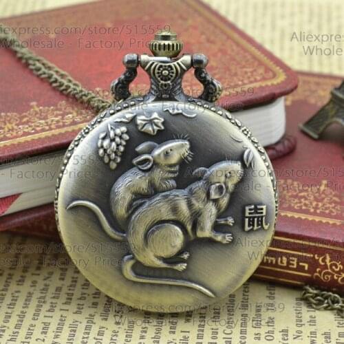 Free Shipping Lovely Mouse Quartz Pocket Watch Pendant Vintage Pocket Watch Gift Watch Collection Wholesale