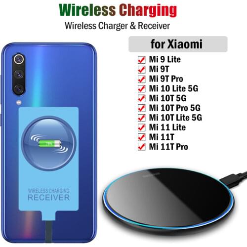 Qi Wireless Charger & Receiver for Xiaomi Mi 9 SE 9T 10T Pro 10 11 Lite 5G Wireless Charging Adapter USB Type-C Connector