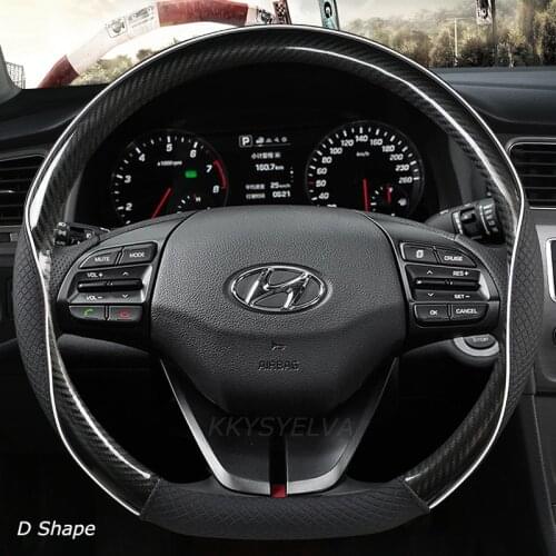 Carbon Fiber Leather Steering Wheel Cover D Shape for Hyundai ioniq 2016 2017 2018 2019 2020 Leather Car Styling Auto Protector