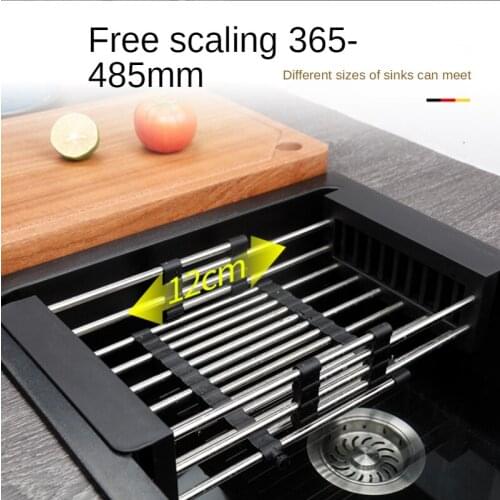 Black Kitchen Sink Strainer Basket 304 Stainless Steel Sink Drain Rack Washbasin Dish Basket Retractable Filter Sink Protector