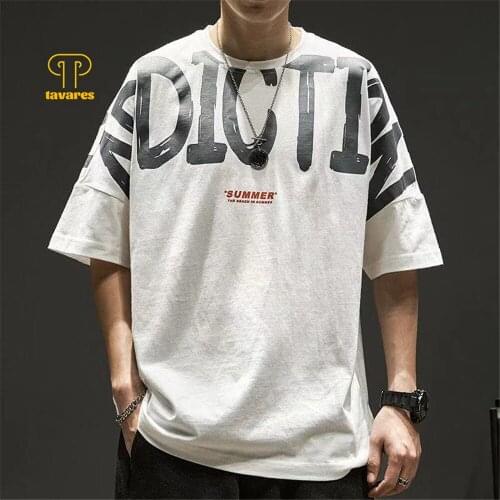 TAVARES Men Short Sleeve Large Size Personality Summer Round neck Casual Cotton T-shirt Breathable Loose Clothes