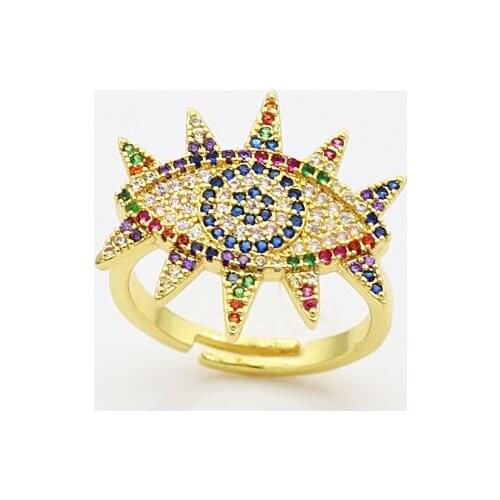 India Devils Eye Vintage Rainbow Bling Luxury Open Rings Copper Gold Adjustable Women Ring for Female Party Jewelry Gift