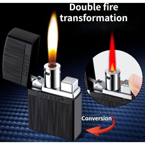 Jet Dual Flame Gas Lighter Turbine Torch Gas Windproof Grinding Wheel Butane Lighter Creative Switch Natural Two-color Flame