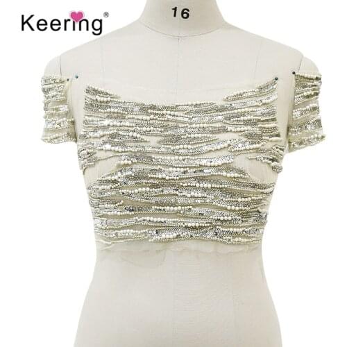 Sexy sequined beads short design crop applique for wedding panel WDP - 006