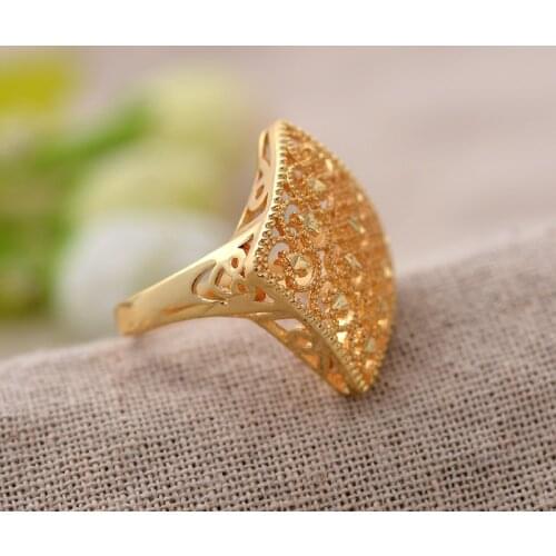 Trendy 24K Dubai Gold Color Arab Gold Color 7-9 Size Ring for Women/Teenager,Middle East Dubai Wedding Jewelry Ethiopian Afric