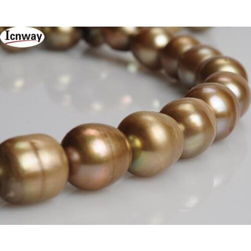 Natural Freshwater Pearl champagne 10-11mm rice shape For Jewelry Making 15inches DIY necklace bracelet FreeShipping