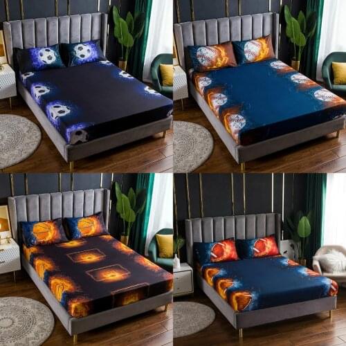 3D Print Ball Fitted Sheet for Mattress Protector Cover Pillowcase Kids Boys Bedspread 35cm Deep Football Basketball Blue Black