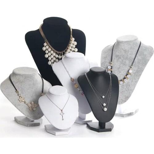 Black PU Model Bust Show Exhibitor 6 Options Gray Black White Velvet Jewelry Display Necklace Pendants Mannequin Jewelry Stand