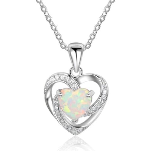 Silver Color Love Heart Shaped Pendant Opal Necklace Fashion Twisted Crystal Necklaces Creative Girls Jewelry Charm Womens Gift