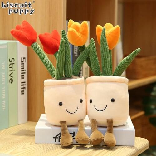 35cm Realistic Tulip Plush Toy Stuffed Succulent Plant Plushies Room Decor Soft Doll Creative Potted Flower Pillow Cute Gift