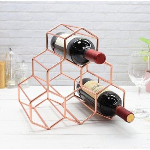 Nordic Honeycomb Rose Gold Wine Rack Simple Creative Wine Rack Home Living Room Wine Cabinet Display