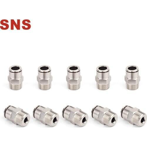 SNS JPC Series One Touch NPT Thread Male Straight Air Hose Tube Connector Nickel-Plated Brass Pneumatic Quick Fitting