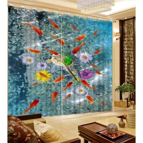 Modern living room curtains Custom any size Goldfish shell flower pebbles 3d curtains curtains for living room 3d