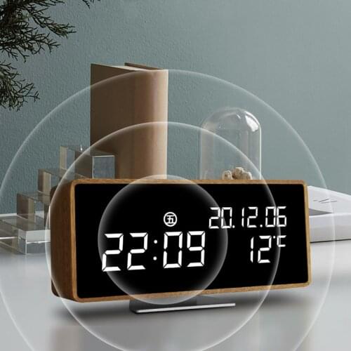 LED alarm clock desktop clock creative multifunctional wooden electronic clock bedroom table desktop digital bedside lazy clock