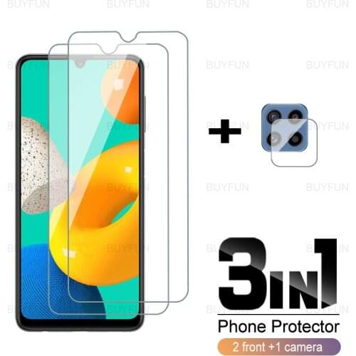 For Samsung M32 6.42inch 3in1 front screen protector camera film for samsung galaxy m 32 32m galax m32 full cover tempered glass