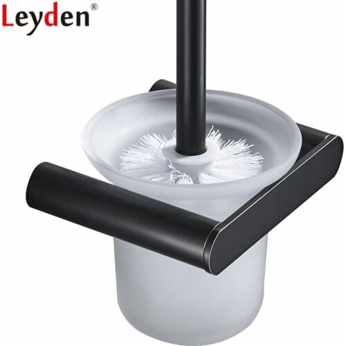 Leyden Blackened Chrome Brushed 304 Stainless Steel Wall Mounted Glass Toilet Brush Holder Bathroom Hardware Accessories