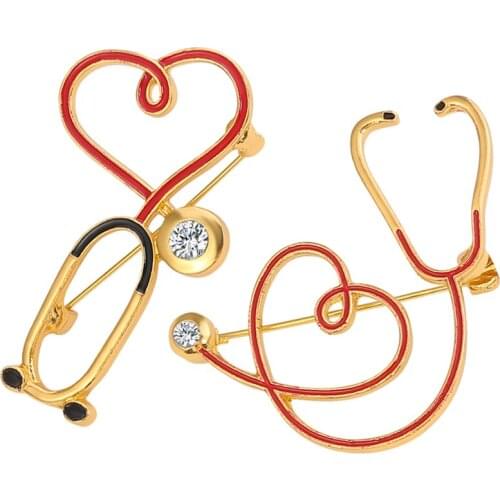 Hot Sale Medical Brooch Stethoscope Heart Shape Enamel Pin Medical Equipment Charms Nurse Doctor Backpack Lapel Pins