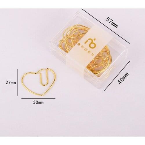 Gold Love heart Stainless Steel Paper Clip Golden Pin Clip Lovely Kawaii Stationery Paper Clips Gold Bookmark Kawaii Accessories