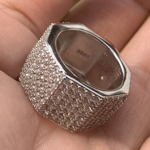 Size 5-10 Shinning Luxury Jewelry 925 Sterling Silver Pave White Clear Cubic Zirconia Polygonal Ring Women Wedding Finger Rings