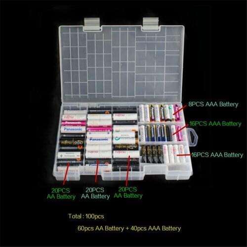 1PC 40XAAA Battery+60XAA Battery Holder Case Portable Plastic Battery Storage Box Case/Organizer/Container aa aaa Rangement Pile