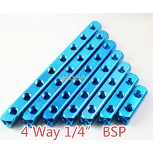 2 Pieces 4 Way 1/4" BSP 7 Ports Pneumatic Aluminum Manifold Block Splitter