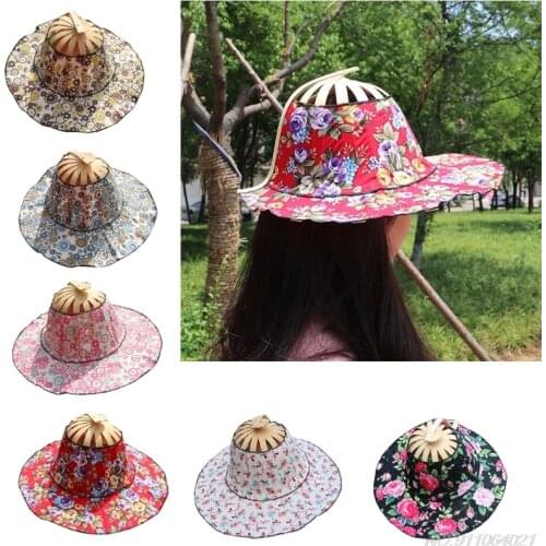 2in1 Bamboo Folding Fan Hat for Women Girl Hand Held Folding Fan Traveling Cap Summer Hat Bamboo Dancing Fan Traveling wholesale