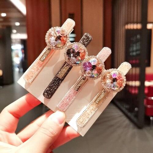 2021 New Fashion color crystal hairpin luxury rhinestone side clip duckbill clip hairpin Barrettes Women girl Hair Accessories