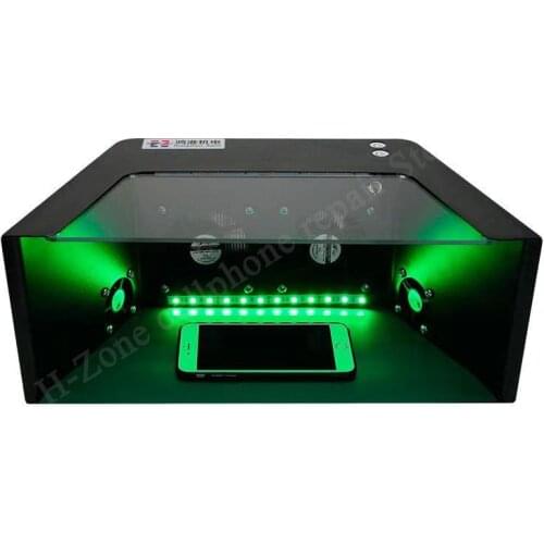 250W multifunction mini clean room workbench with white / green/ purple light for filming dust display curing for phone repair