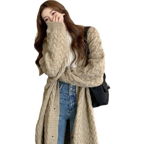 AECU Long Knitted Cardigan Women Top Mujer Vintage Loose Sweater Coat Long Cardigan Women Sweater Autumn Winter Plus Size Jacket