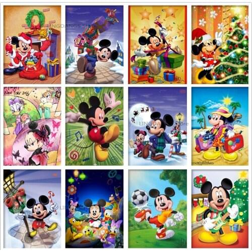 5d Diy Diamond Painting Christmas Disney Mickey Minnie Cartoon Diamond Mosaic Embroidery Cross Stitch Full Drill Home Decor Gift