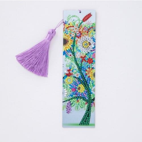 Diamond Painting Bookmark 5D DIY Special Shaped Diamond Art Mosaic Leather Tassel Four seasons tree summer Book Marks Diamond