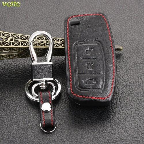 Newest Car styling ,Black genuine leather key chain ring cover case holder for Ford Focus 2 MK2 fiesta kuga Ecosport